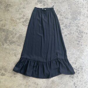 Vintage 50s Long Ruffle Black Whimsigoth Fairycore Eyelet Trim Maxi Skirt Union